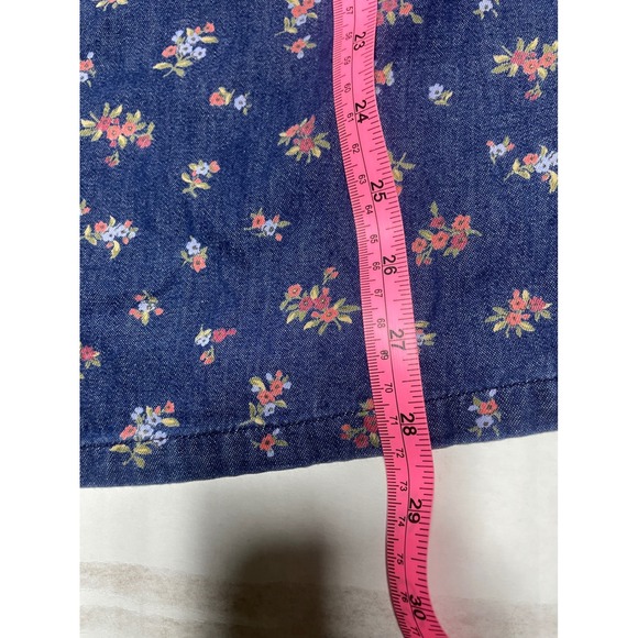 Liz Claiborne Denim Floral Midi Dress Button Front Waist Tie Short Sleeve - Picture 9 of 13